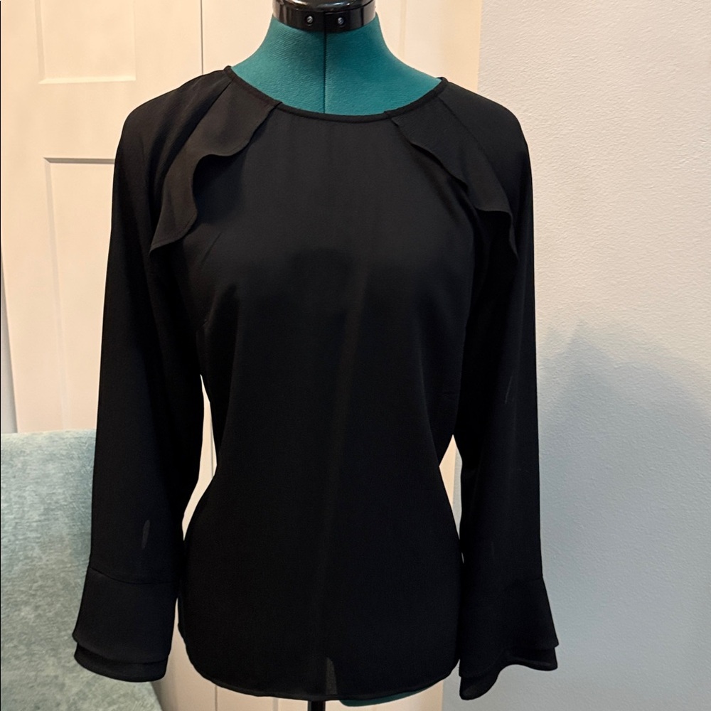 Ann Taylor Black Blouse with Ruffle Detail